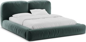 Pat matrimonial petrol tapițat cu spațiu de depozitare cu somieră 160x200 cm Martina – Micadoni