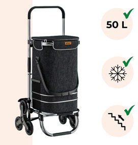 Geantă de cumpărături pe roți pentru scări COMFORT, 50L, negru Jurhan