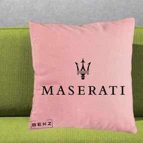 Perna Personalizata cu emblema Maserati, 40x40 cm, Roz, Husa Detasabila, Perna Inclusa, BEKZ®