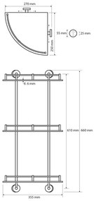 SAPHO XR606 X-Round E raft de sticlă triplu cubară, 27 x 66 x 27 cm