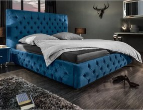Pat elegant tapitat cu catifea albastru inchis, Paris 160x200cm