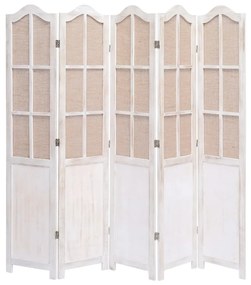 284221 vidaXL Paravan de cameră cu 5 panouri, alb, 175 x 165 cm, textil
