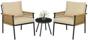 Outsunny Set Mobilier Terasă 3 Piese din Răchită, Set Exterior Bistro cu Perne Moi și Spătar, Ideal pentru Relaxare | Aosom Romania