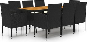 vidaXL Set mobilier de exterior, 9 piese, negru, poliratan