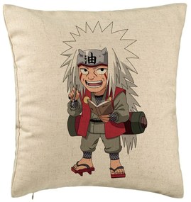 Perna Decorativa cu Naruto Jiraiya, 40x40 cm, Bej, Husa Detasabila, Burduf