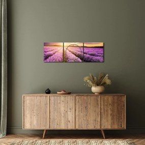 Tablou - Răsărit de soare în câmp de lavandă (cu ceas) (90x30 cm)