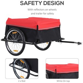 Outsunny Remorcă pentru Biciclete din Oțel cu Capacitate Maximală de 40 kg și Husă Protectoare, 140x88x60 cm, Roșu și Negru | Aosom Romania