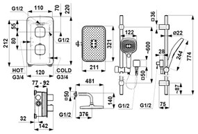 KFA Armatura 5759-301-34 - Set de duș MALAGA cu baterie termostatică încastrată, finisaj aur roz