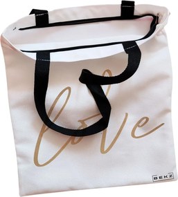 Sacosa de Panza pentru Cumparaturi, Geanta Tote, model Love 2, Cu fermoar, 38x34.5 cm, Alba, BEKZ®
