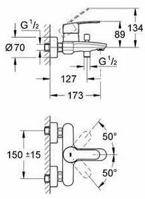 Baterie cada - dus Grohe Eurostyle Cosmopolitan crom lucios