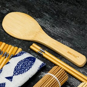 Set sushi Kinghoff KH 1704, 11 piese., bambus 100%, fara BPA, Maro