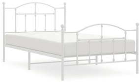 353502 vidaXL Cadru de pat metalic cu tăblie de cap/picioare, alb, 107x203 cm