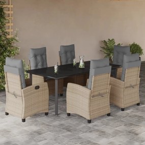 vidaXL Set mobilier pentru grădină, 7 piese, cu perne, bej, poliratan