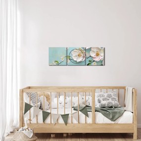 Tablou - Flori pe fundal albastru (cu ceas) (90x30 cm)