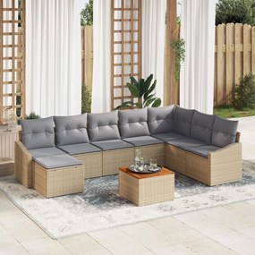 vidaXL Set canapea grădină 9 piese, perne bej poly rattan acacia