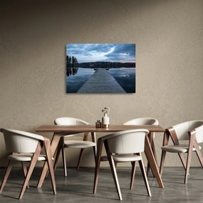 Tablou pe sticlă - Ponton de lemn, lac (70x50 cm)