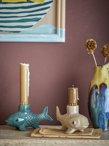 Set 2 suporturi pentru lumânări din ceramică în formă de pește, 13×7×5,5 cm, „Burne"