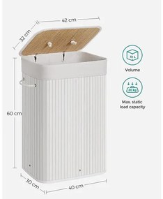 Cos De Rufe Cu 3 Manere Din Bambus, Pliabil, Alb, 40 Cm