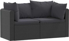 vidaXL Set mobilier de grădină cu perne, 2 piese, negru, poliratan