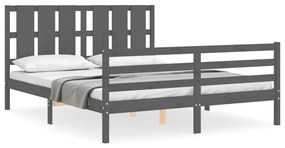 3194128 vidaXL Cadru de pat cu tăblie, gri, 160x200 cm, lemn masiv