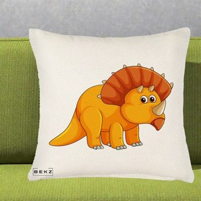 Perna Decorativa Triceratops Portocaliu, 40x40 cm, Crem Reliefat, Husa Detasabila, Perna Inclusa, BEKZ®