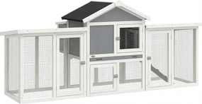 PawHut Coteț pentru exterior mare din lemn 204x85x93 cm cu cutie de cuibărit tarc tavă extractabilă și bară de cocoțat Gri | Aosom Romania