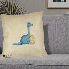Perna Decorativa Brontosaur cu Ou, 40x40 cm, Crem, Husa Detasabila, Perna Inclusa, BEKZ®