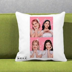 Perna Personalizata K-pop BLACKPINK Colaj Roz, 40x40 cm, Alba Mata, Husa Detasabila, Perna Inclusa, BEKZ®