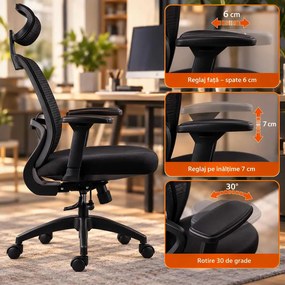 Scaun de birou ergonomic din mesh cu brațe 3D și spătar rabatabil OFF 404 negru