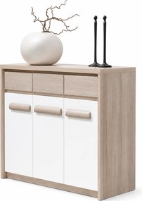 Comoda ROMA 12, stejar Ferrara/alb lucios/gri mat, PAL/PVC, 135x43x104