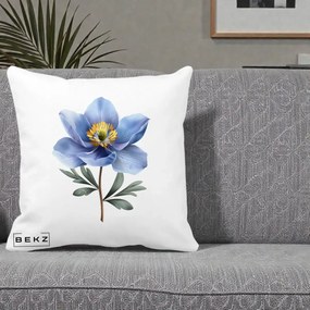 Perna Decorativa Anemona Albastra Botanica, 40x40 cm, Alba Mata, Husa Detasabila, Perna Inclusa, BEKZ®