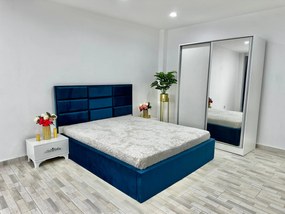 Dormitor Roma, culoare albastru / alb, cu pat Roma 160 x 200 cm, dressing Erika si 2 noptiere Viena