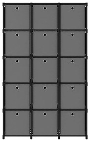 322619 vidaXL Raft expunere 15 cuburi, cutii, negru, 103x30x175,5 cm, textil