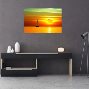 Tablou cu apus de soare și iaht (90x60 cm)