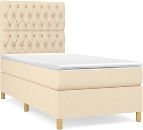 vidaXL Pat box spring cu saltea, crem, 100x200 cm, textil