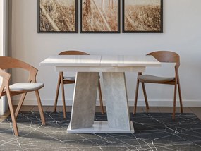 Masă sufragerie extensibilă 120 cm Jeremias (lucios Alb + beton) (pentru 4-6 persoane). 1105342