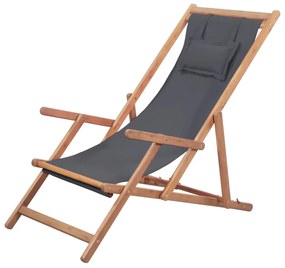 vidaXL Scaun de plajă pliabil, gri, textil și cadru din lemn