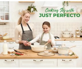 Set oale si tigai Just Perfecto JL-788, 15 piese,  Finisaj marmura, Inductie, Accesorii, Bej