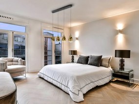 Lustra cu 4 pendule LED design modern Aledis negru/ auriu