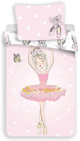 Lenjerie de pat pentru copii roz din bumbac pentru pat de o persoană 140x200 cm Ballerina – Jerry Fabrics