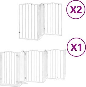 vidaXL Poartă câini pliabilă cu ușă 12 panouri, alb, 600 cm, lemn plop