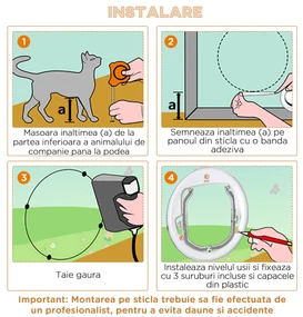 PawHut Ușă Batantă pentru Pisici cu Montaj Simplu, Φ30x4 cm, Alb | Aosom Romania