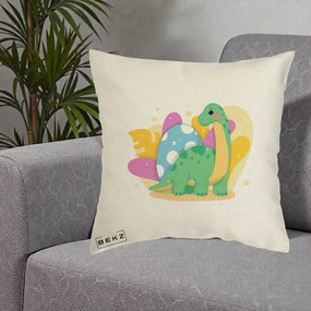 Perna Personalizata Dinozaur cu Ou Pastelat, 40x40 cm, Ecru, Husa Detasabila, Perna Inclusa, BEKZ®