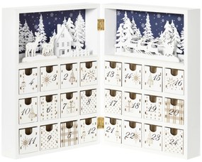 Calendar de Advent de Craciun in forma de carte cu litere si decoratiuni tematice, 22x9x30 cm, din placaj, alb HOMCOM | Aosom RO