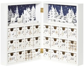 Calendar de Advent de Craciun in forma de carte cu litere si decoratiuni tematice, 22x9x30 cm, din placaj, alb HOMCOM | Aosom Romania