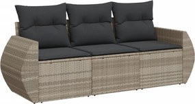 vidaXL Set canapele de grădină cu perne, 3 piese gri deschis poliratan