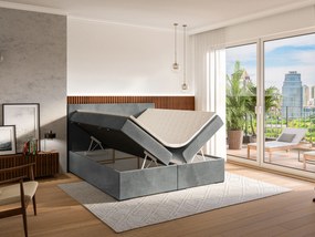 Pat matrimonial Boxspring 180 cm Lemmy (Beton) (cu saltea și sp. depozitare). 1043396