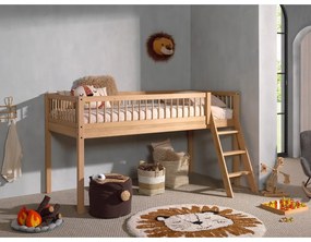Pat pentru copii în culoare naturală înalt din lemn de stejar 90x200 cm Forrest – Vipack