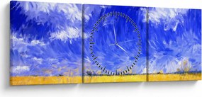 Tablou - Pictură în ulei, câmp auriu (cu ceas) (90x30 cm)