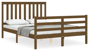 3194219 vidaXL Cadru de pat cu tăblie, dublu mic, maro miere, lemn masiv